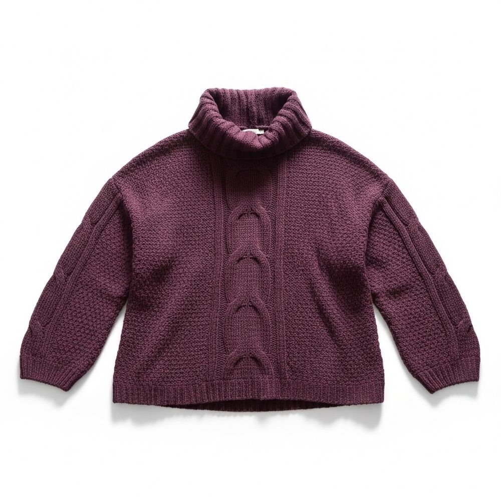 Seven7 Chunky Cable Knit Turtleneck Sweater Plum Purple Women’s Large Cozy